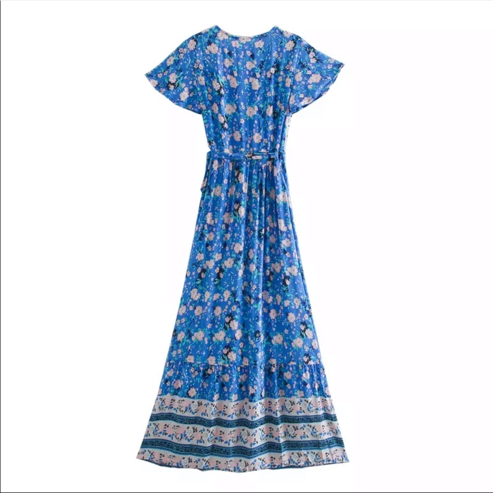 Boho Floral Gypsy Print 60’s Maxi Wrap Dress - Picture 5 of 12